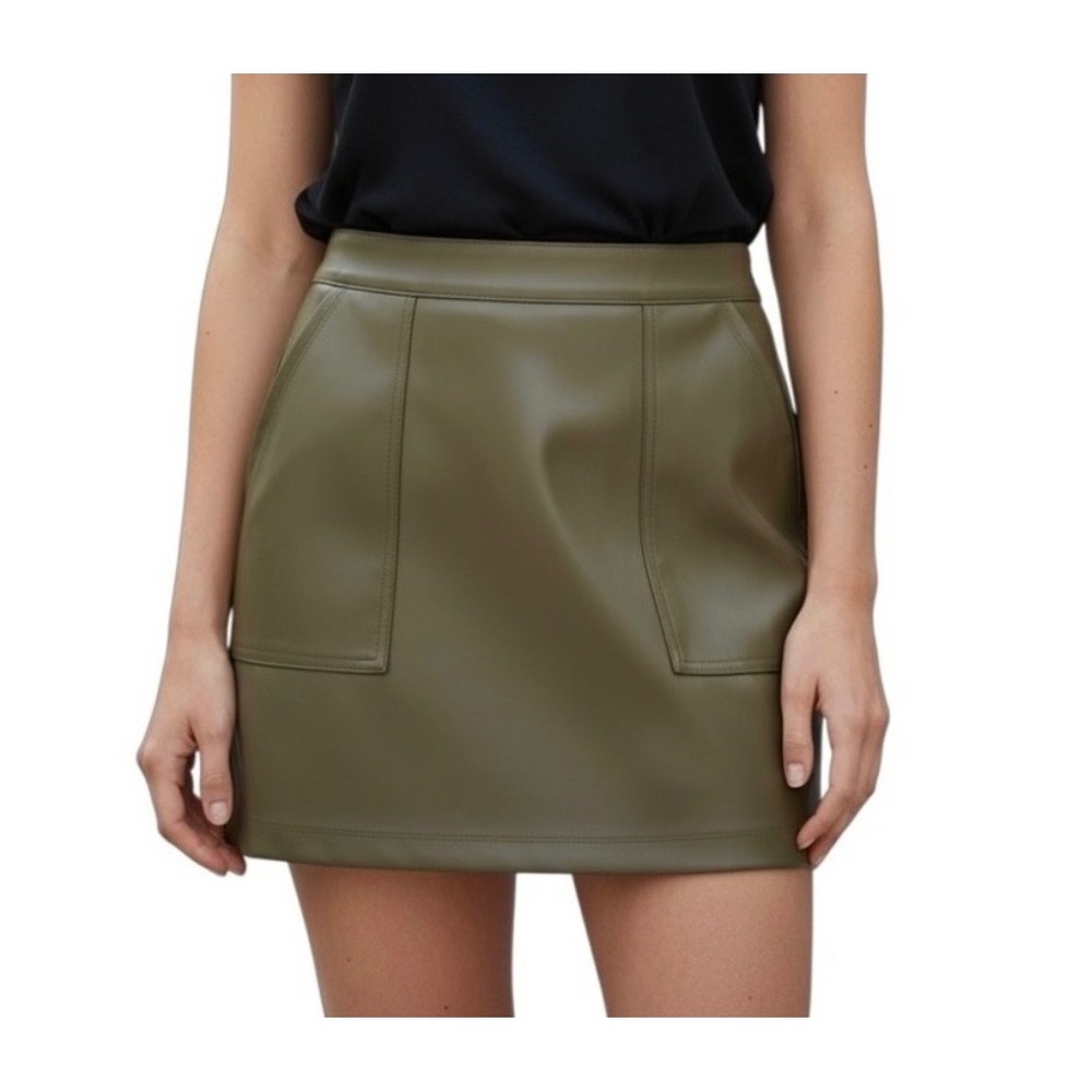 A New Day Olive Green Women's XL Faux Leather Mini Skirt Pockets